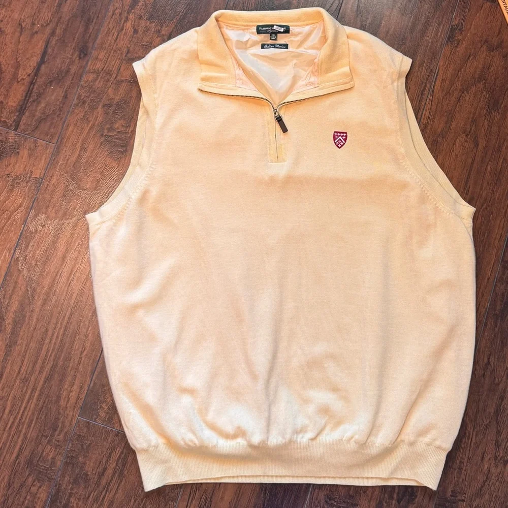 Fairway & Greene Navy Argyle Zip Vest with Light Peach Half-Zip Pullover